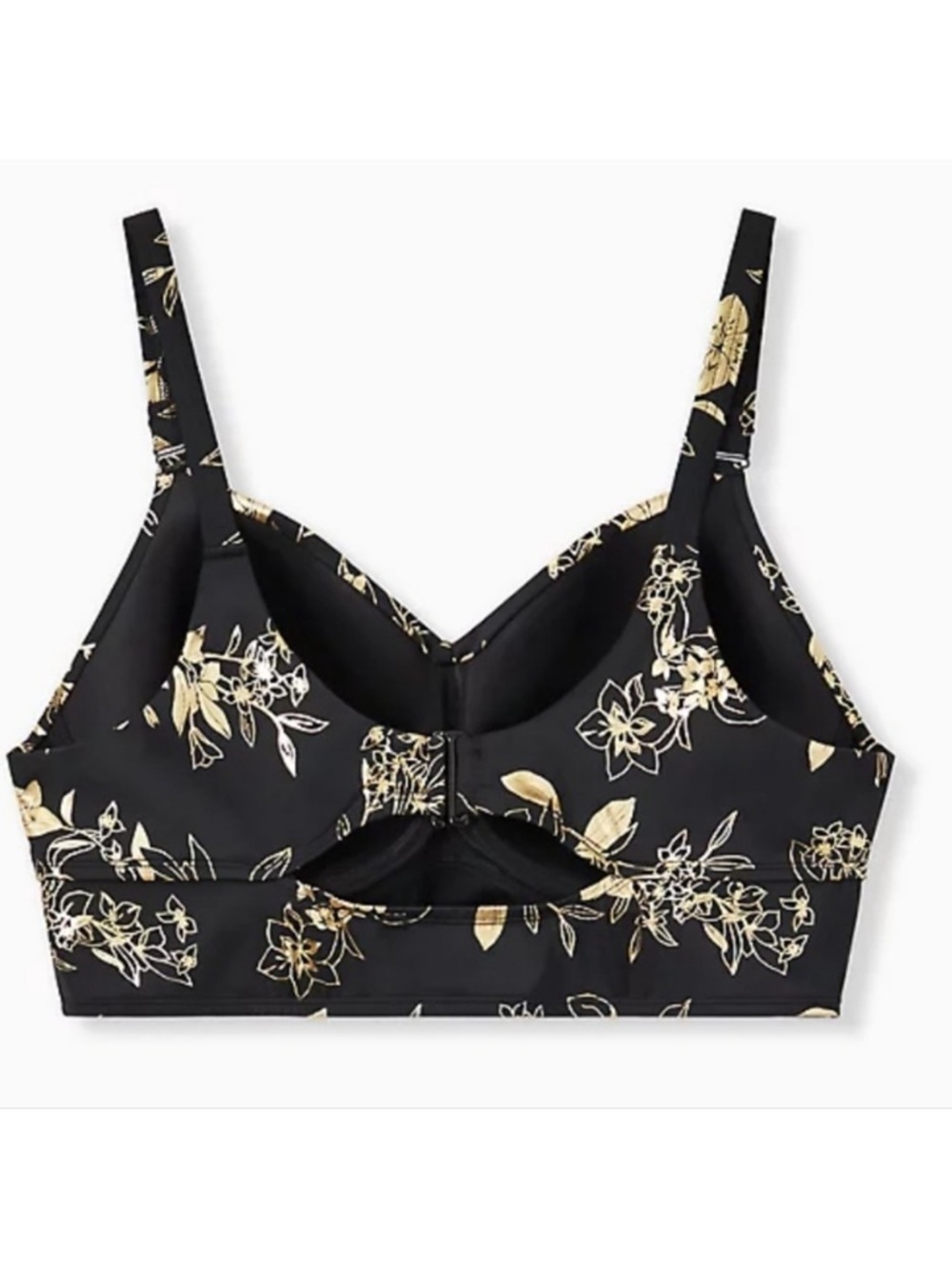 Torrid Wireless Bikini Top Black Gold Foil Floral Ruched - Picture 3 of 4